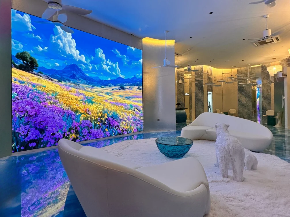 Large LED video wall installed in a luxury interior by Crestar