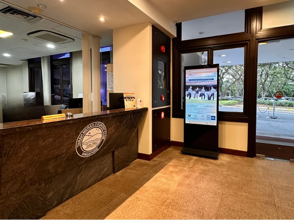 Freestanding signage kiosk at Tanah Merah Country Club reception